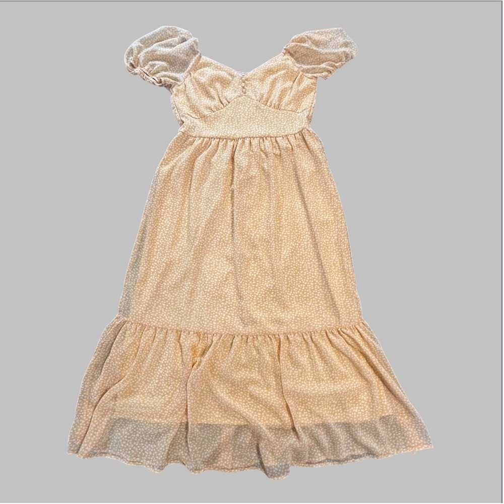 Mimi Chica Women's Small Ditsy Floral Yellow Midi Dress Empire Waist Coquette